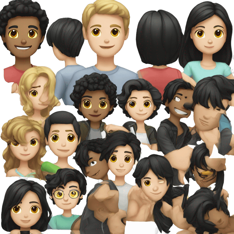  Teen, white male, curten black hair,  emoji