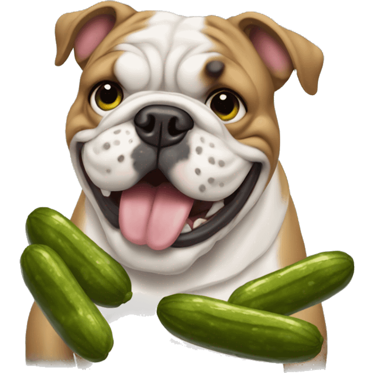 a bulldog eating pickles emoji