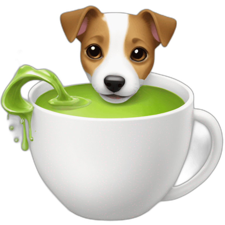 A jack russell drinking matcha tea from a cup emoji