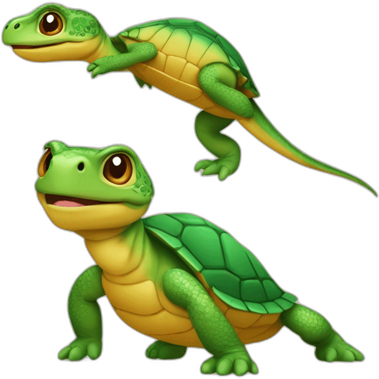 Tortue avec un lézard dessus emoji