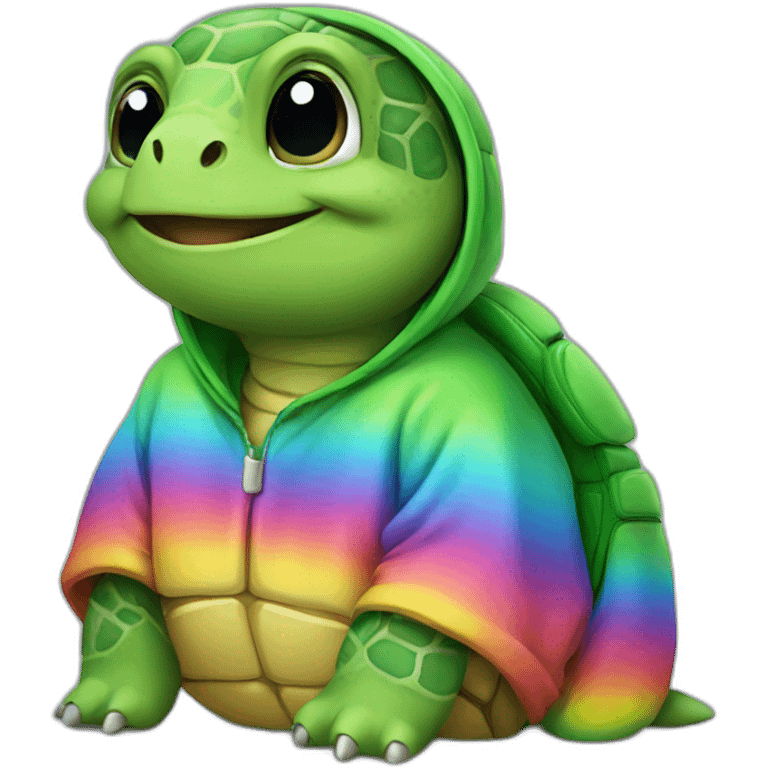 turtle wearing rainbow hoodie emoji