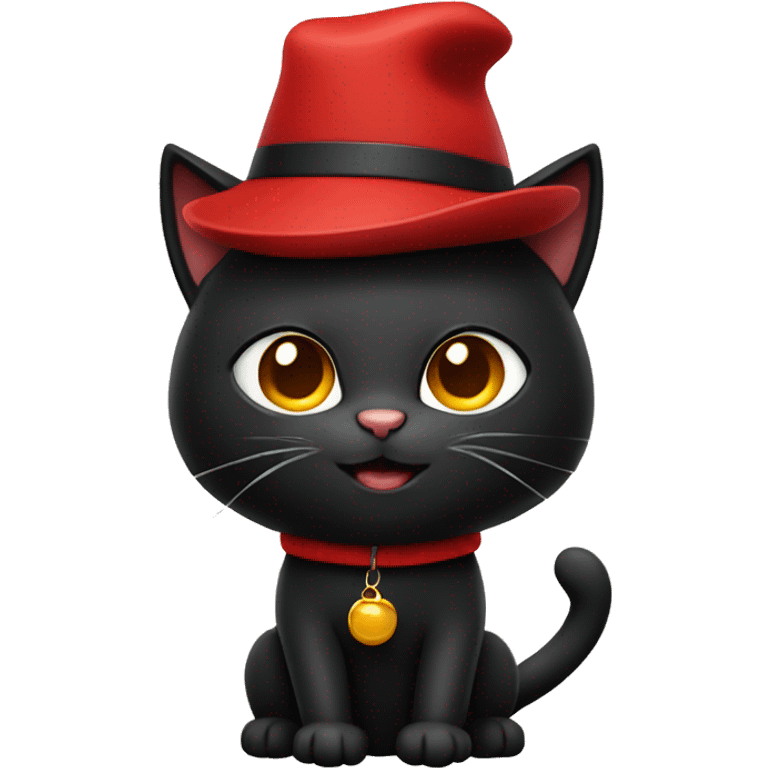 Black cat with a red hat emoji