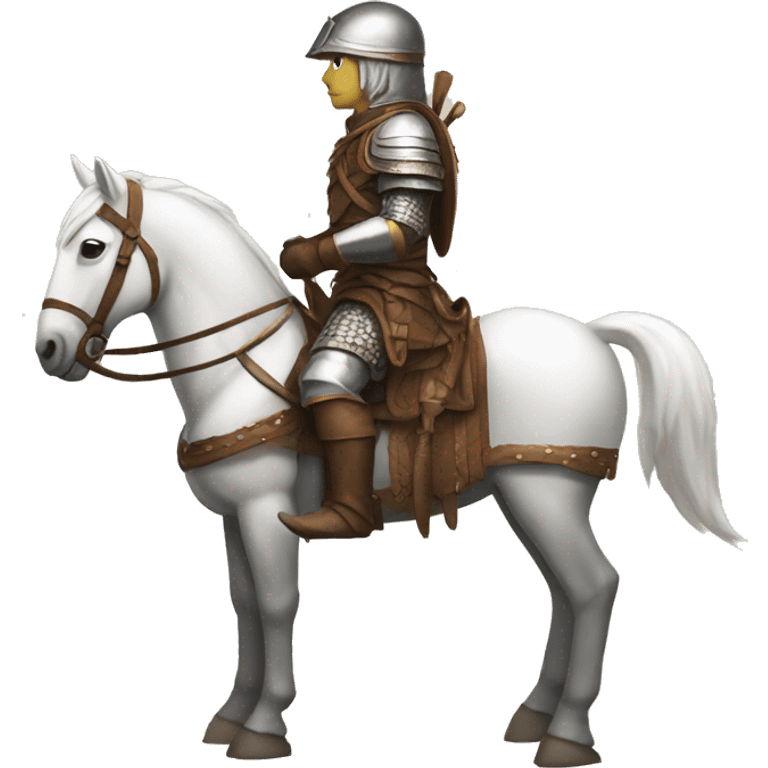 a white avar nomadic soldier on a horse from the side with leather armor on emoji