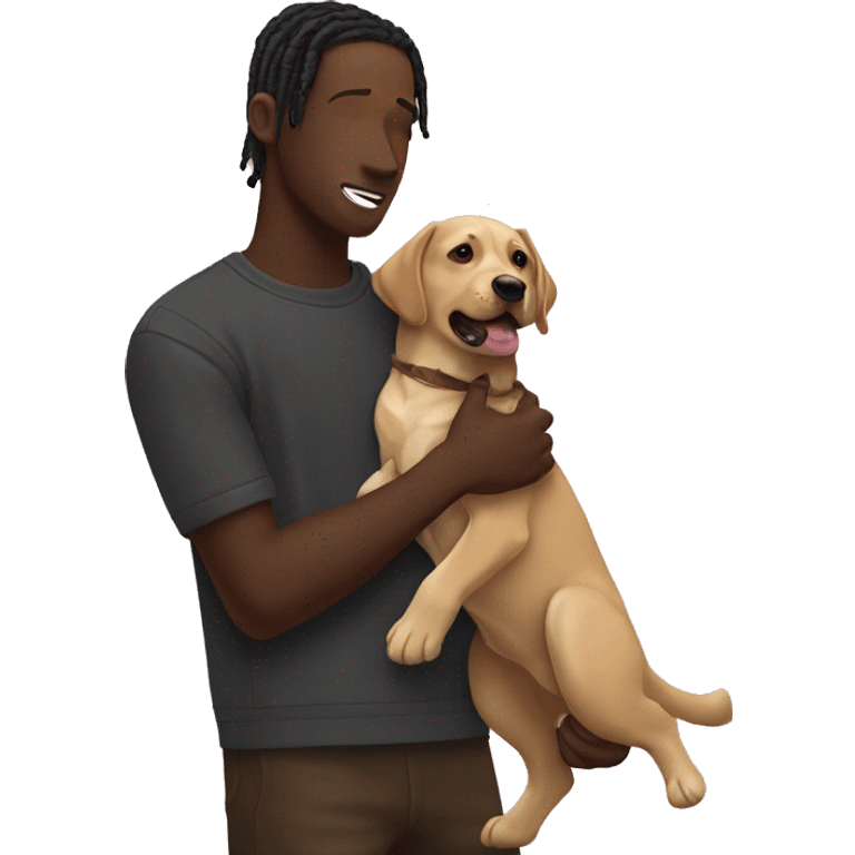 Travis Scott holding a chocolate Labrador emoji