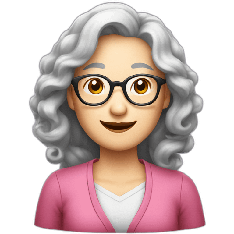 Chinese senior lady with long wavy hair wear glasses show thank you gesture emoji