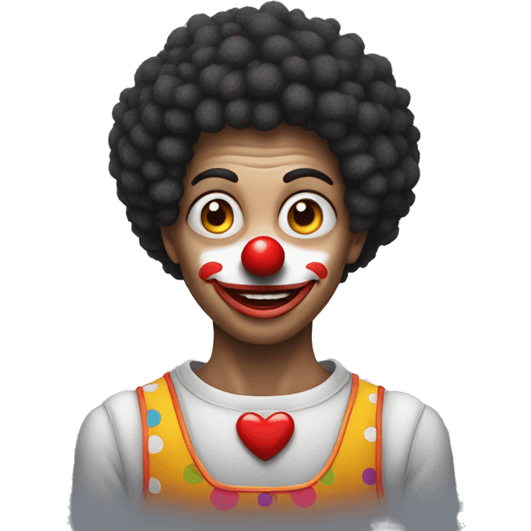 Clown avec yeux en cœur et coupe afro emoji