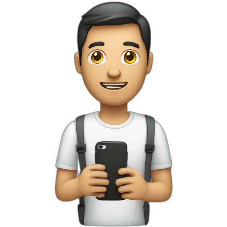 male software engineer holding phone in hand emoji