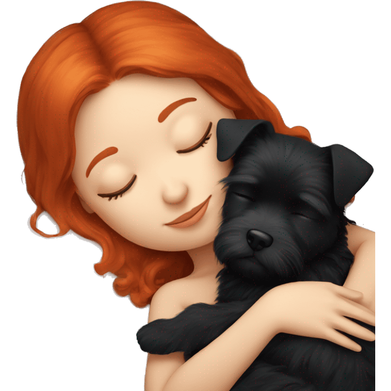 Red hair girl sleep with her maltese black dog emoji