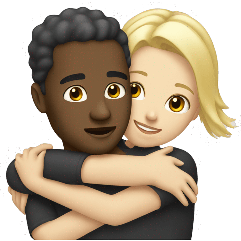 Black man hugging a white blond women emoji