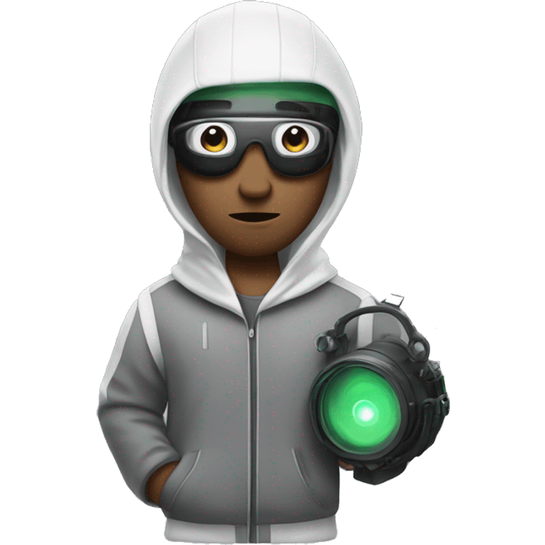 White men with tracksuite, with night vision device on his head and tools in his hand emoji