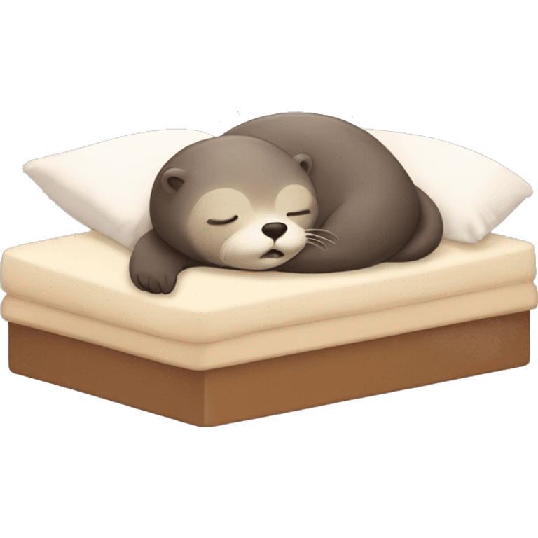 Sleepy otter with pijamas tucked in bed emoji