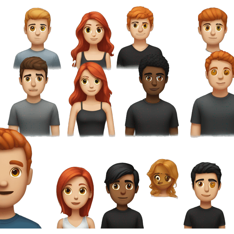 Red head girl next to one with black hair next to a guy with black hair  emoji