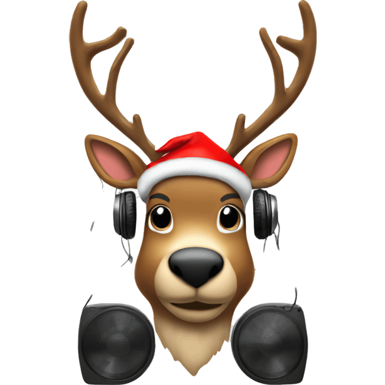 Raindeer with headphones with dj desk and Christmas lights emoji