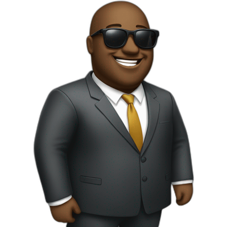 Fat man in sunglasses and a classic suit smiles. emoji