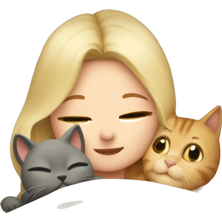 blonde girl cuddling a cat in bed emoji