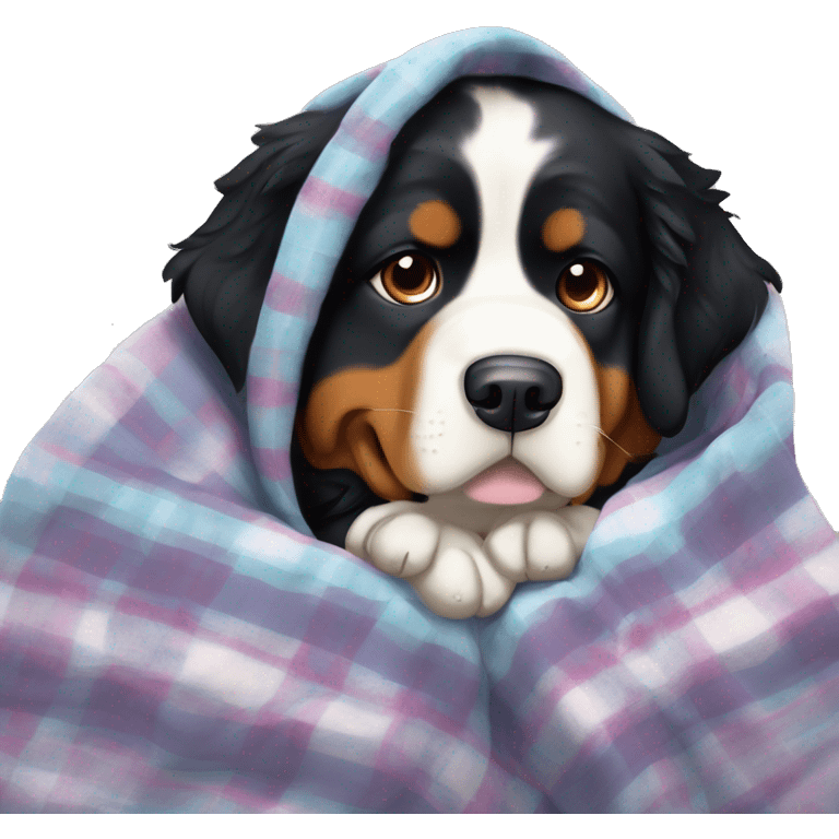 bernese mountain dog with a bow on her head snuggled up in a blanket emoji