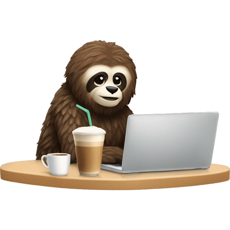 sloath with laptop and ice latte emoji