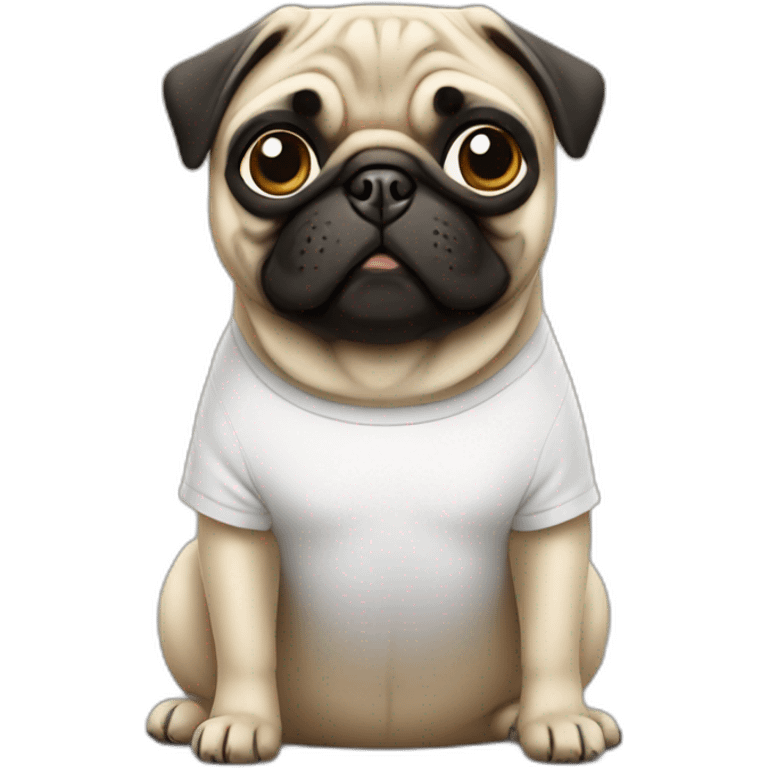 pug wearing a t-shirt emoji