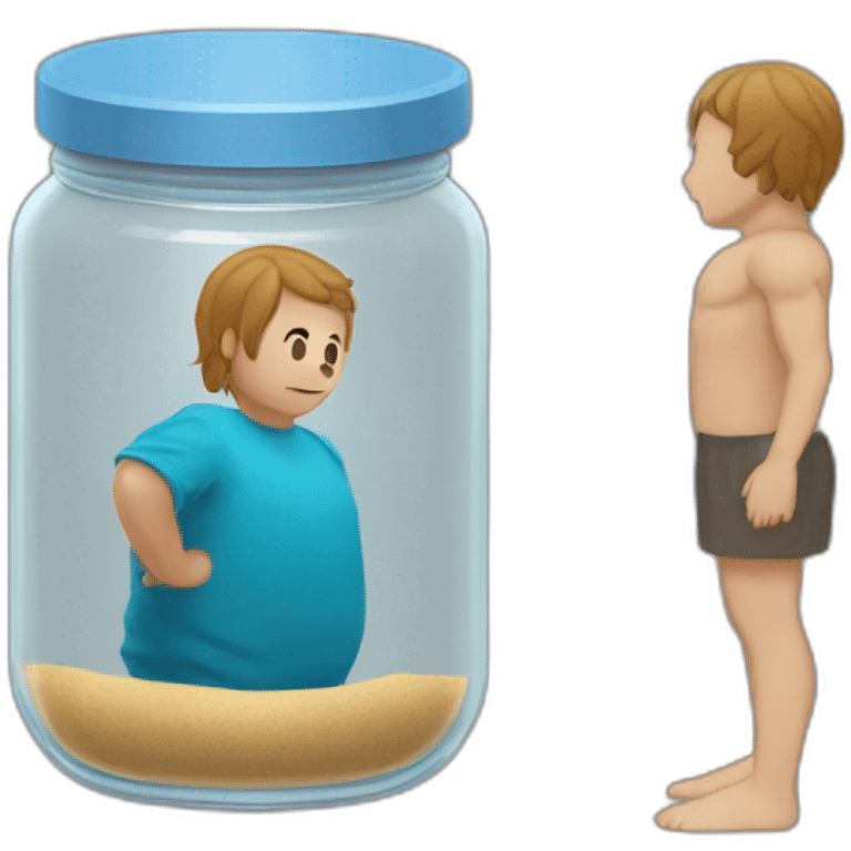 human ankles standing on the floor with an empty transparent jar between them,outside,to the left and to the right,front view emoji