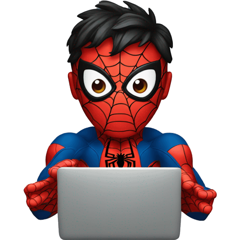 Spiderman using a computer emoji