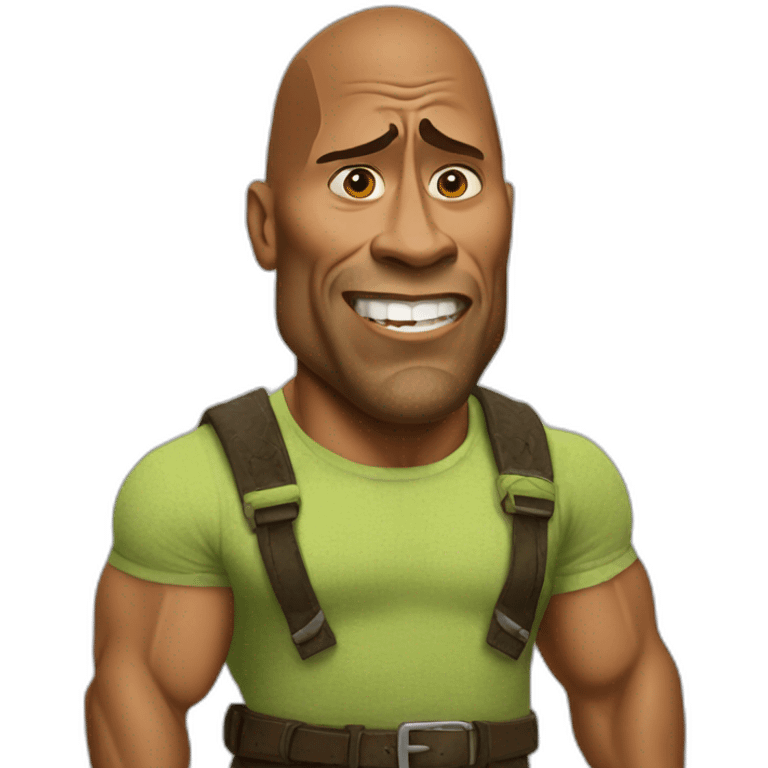 dwayne johnson, with shrek face, angry emoji