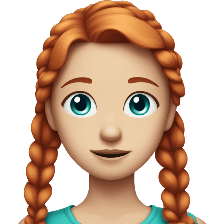 crimsom red haired girl, one ponytail on each side, turquoise blue eyes, white face, tear on cheek emoji