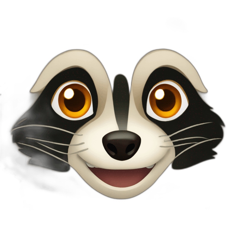 a small brown raccoon with orange eyes and a dark green hood that is laughing emoji