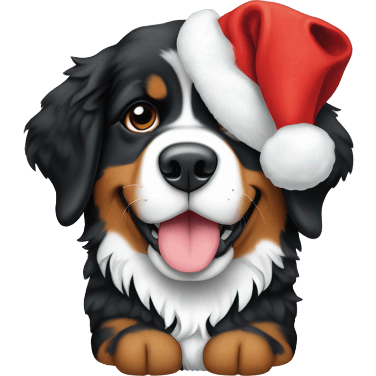 A Bernese mountain dog puppy with a Christmas hat on emoji