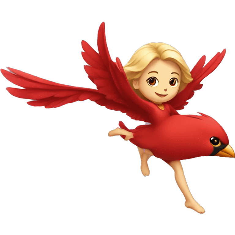 Cute girl flying on Cardinal bird emoji