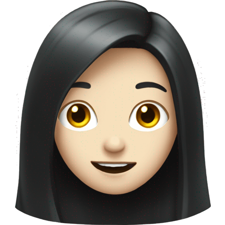 Pale girl with long black hair waving hi emoji