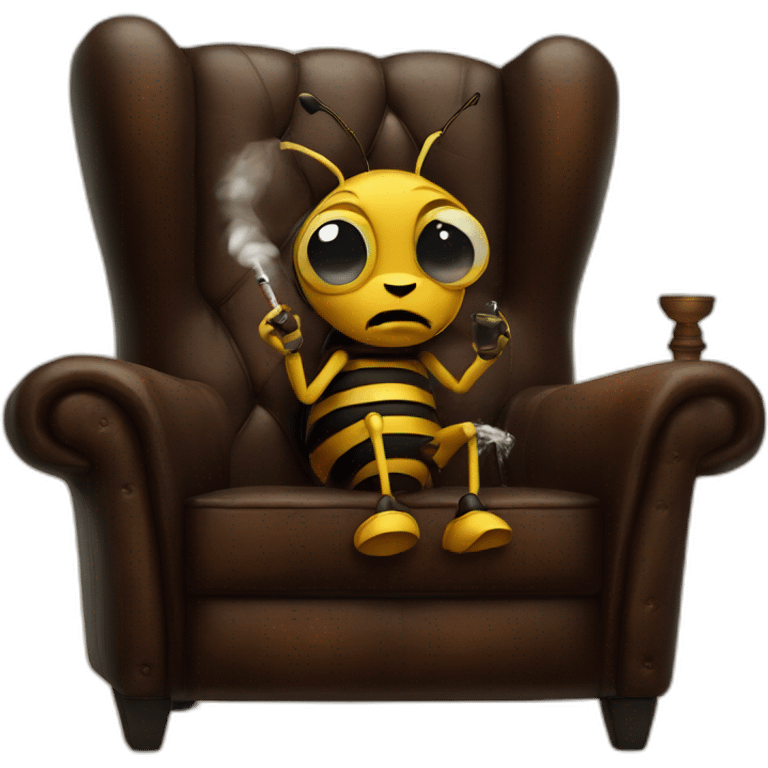 Moody looking Bee smoking a cigar on a leather chair emoji