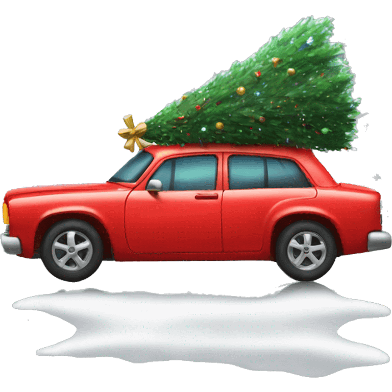 Artwork red car with cristmastree emoji