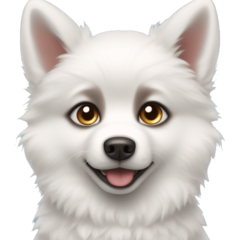 white pomsky puppy with brown fears and dark brown fur around blue eyes emoji