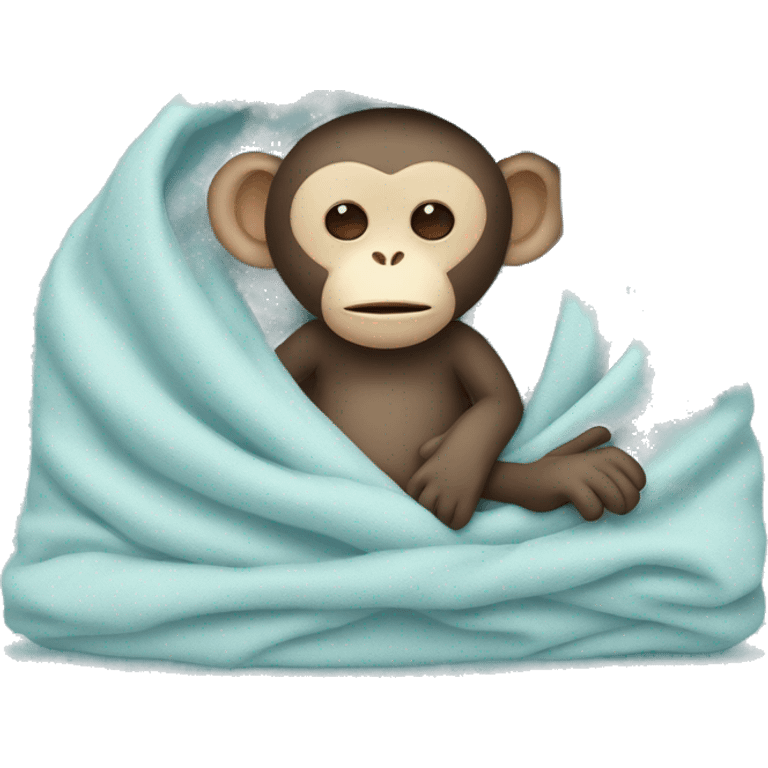 the monkey sleeps in a blanket pastel blue emoji