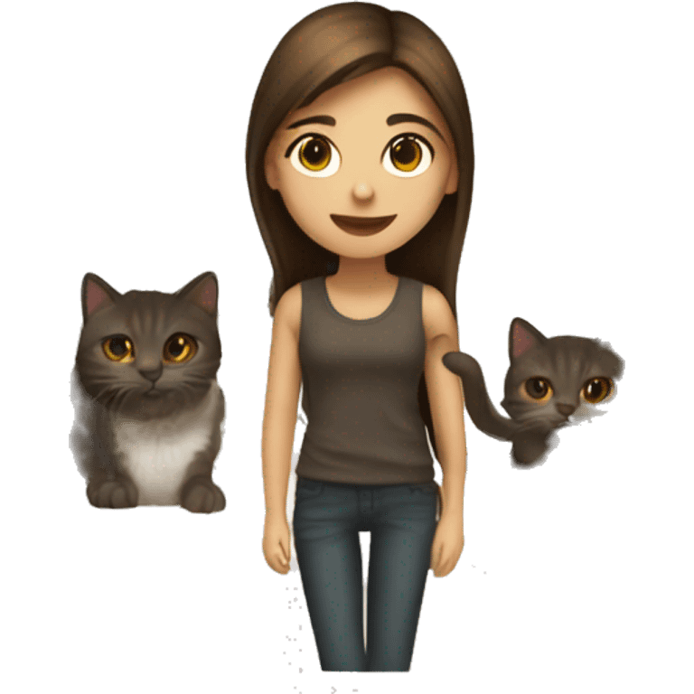 brown straight hair girl with a cat emoji