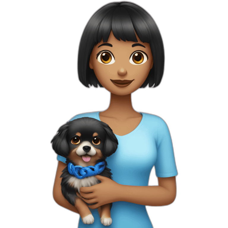 Girl with bang cut and Pomeranian dog and blue snake in hand emoji