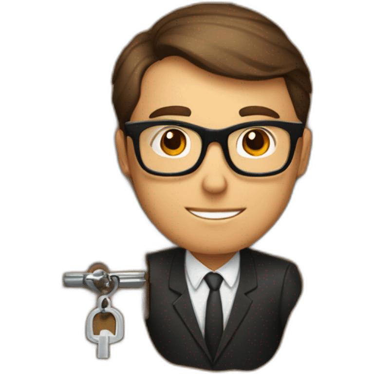 brown-short-haired classy man wearing glasses, struggling to fit a key into a wooden door-lock emoji