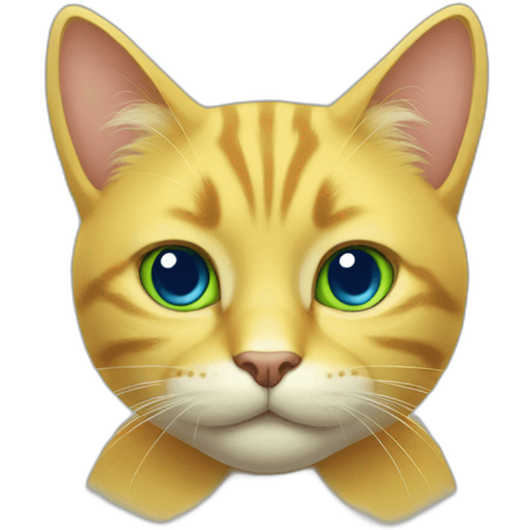 yellow cat with left eye blue and right eye green emoji