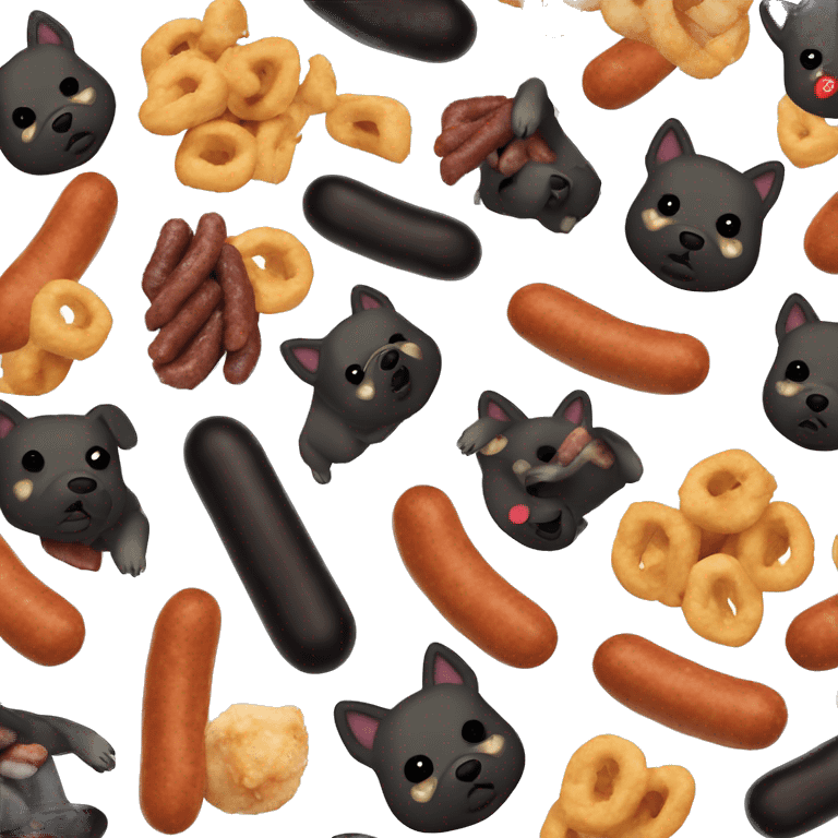 Un perro negro con cola de salchicha y patas de pollo emoji