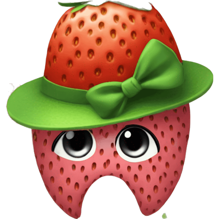 Strawberry waring a hat with a bow emoji