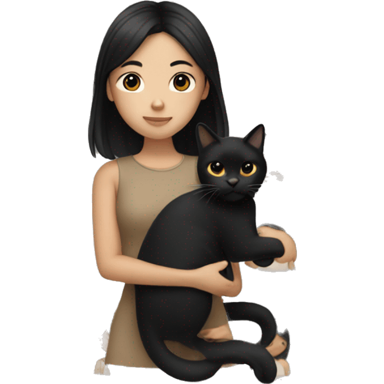  tan Asian girl holding black cat  emoji