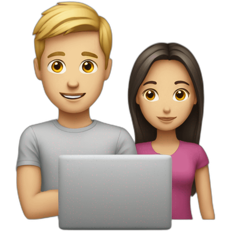 white boy and girl behind laptop emoji