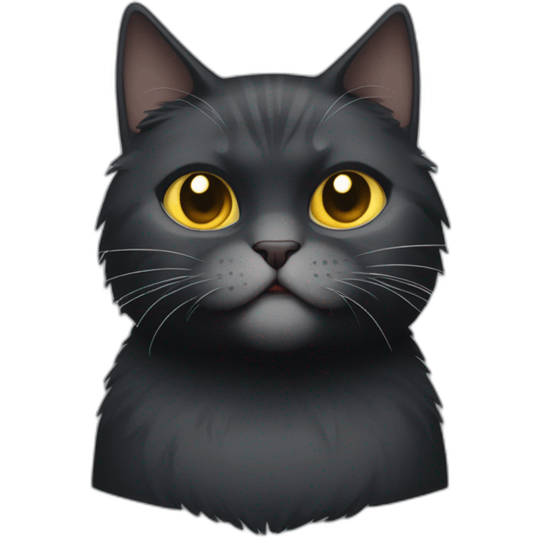 Full body Fat Russian black grey cat with golden eyes and a white lock of hair on his chest,  of hasitting and meowing  emoji