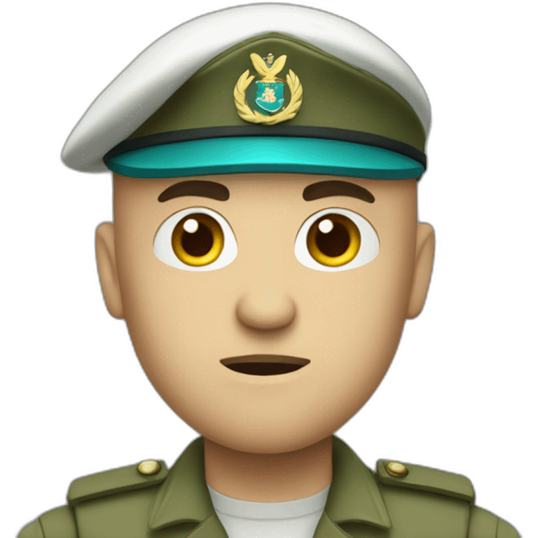 Bald white angry furious serious military man with teal beret and khaki idf uniform emoji