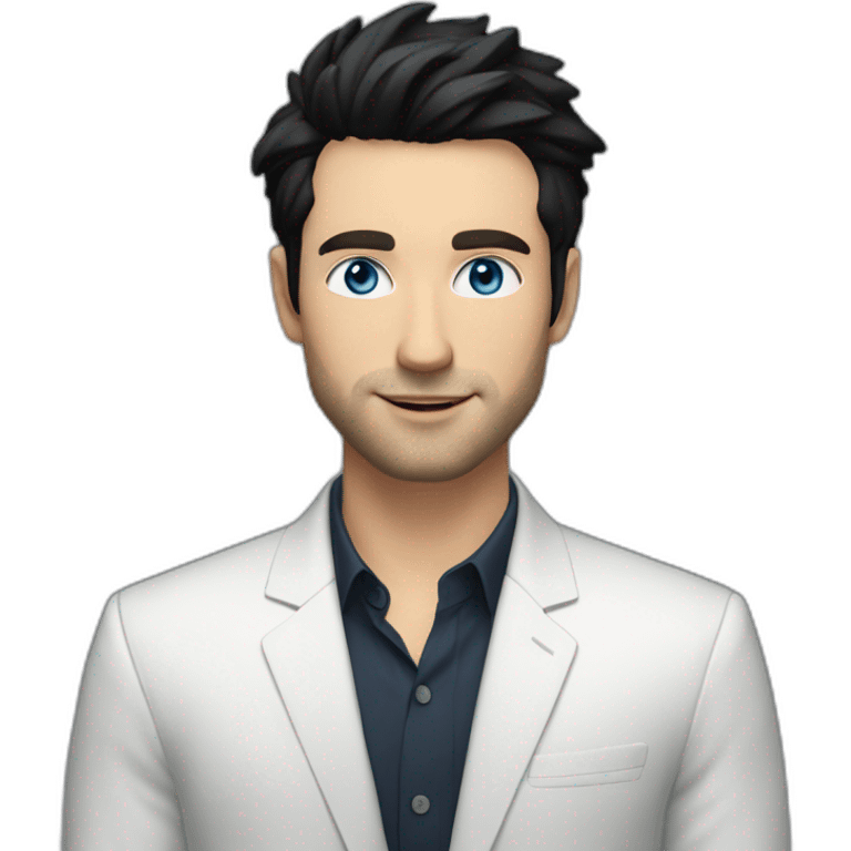 man, blue eyes, 30 year old, white skin, black hair, blazer with t-shirt, good looking emoji