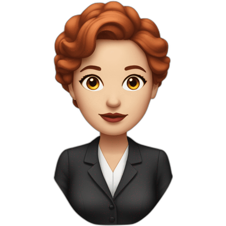 Female lawyer with cateye eyeliner ,brown eyes, plumped pink mouth and slightly red hair emoji