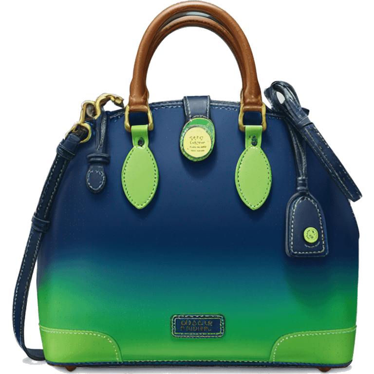 Realistic isolated lime green to navy blue ombre dooney and bourke satchel purse.  emoji