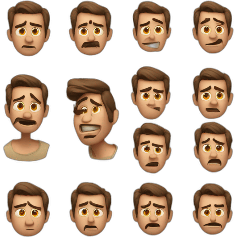 hombre rubio al estilo de pixar, solo cabeza, con expresiones emoji