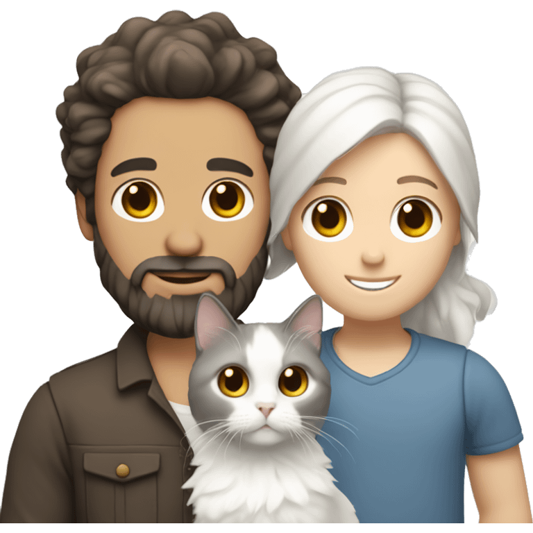 White men with dark brown and grey hair and beard holding white ragdoll cat emoji