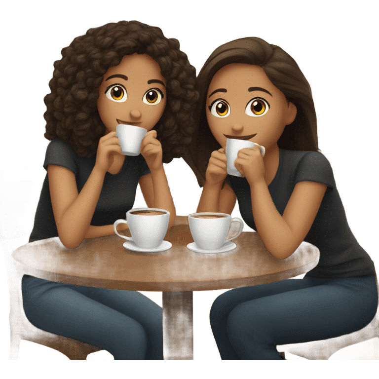 Two girl friends sitting in the coffee house drinking coffee  emoji